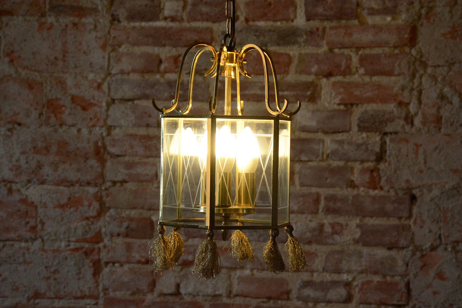 Restored Art Deco Chandelier, Brass, Glass, Rewired, Sweden, 1940s photo vinterior