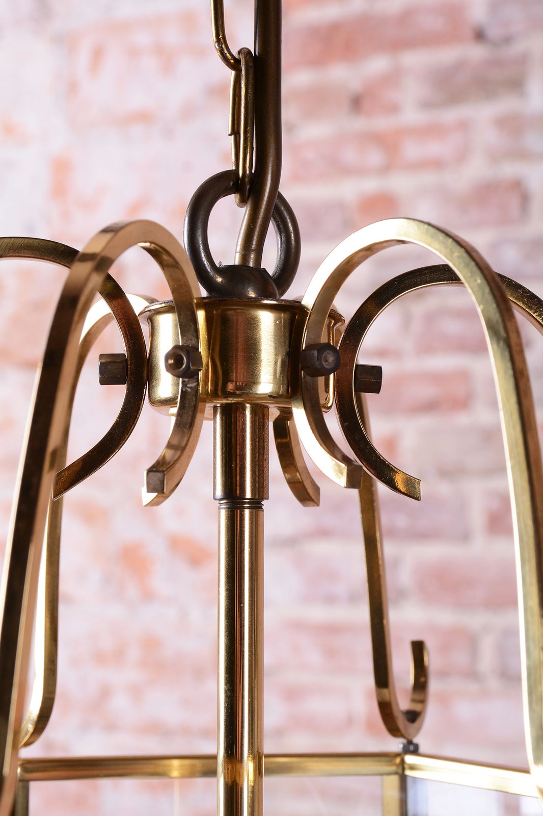 photo furniture Restored Art Deco Chandelier, Brass, Glass, Rewired, Sweden, 1940s