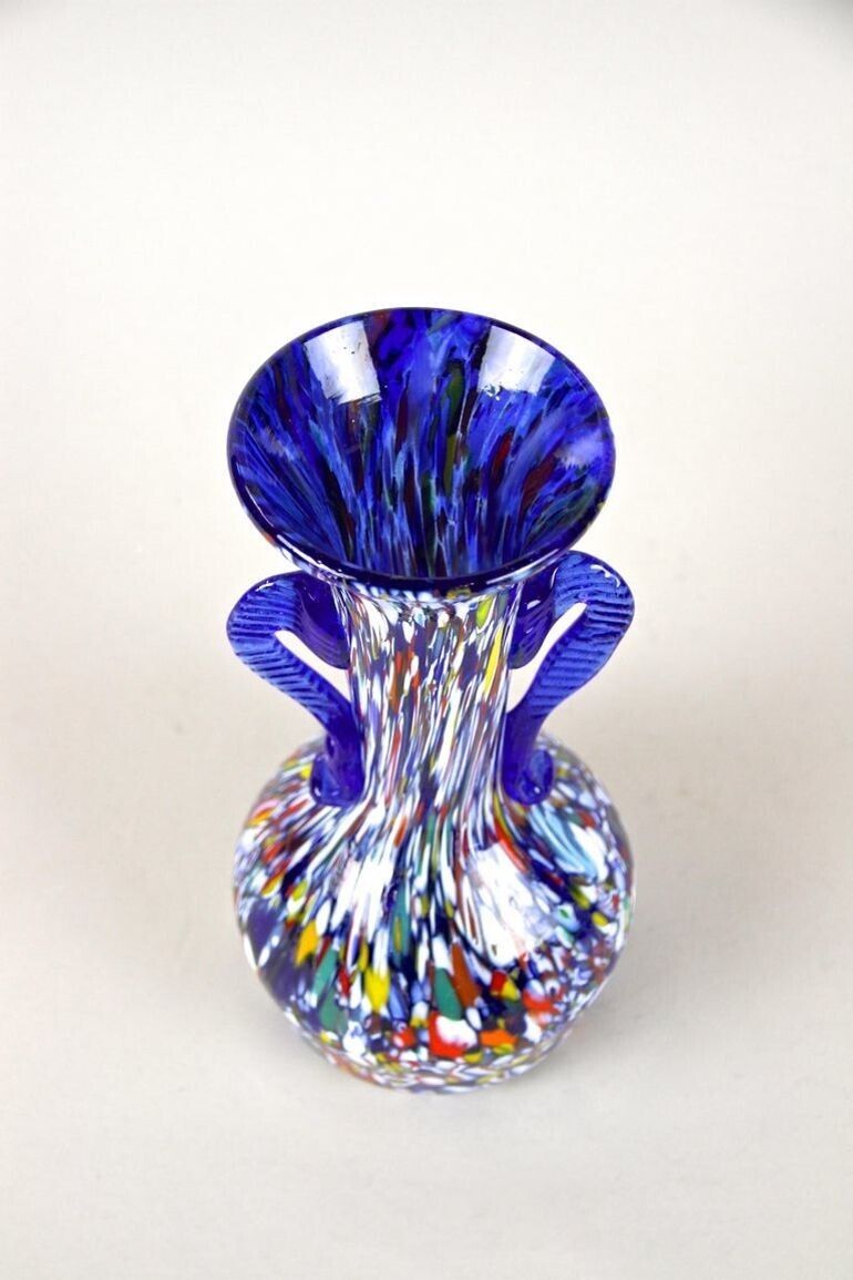 Blue Mid Century Murano Glass Vase By Fratelli Toso, Multicolored, It Ca. 1950 photo Home Decor