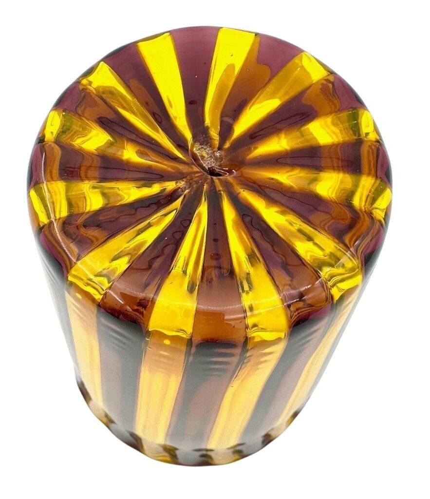 550.0 A Set Of Six Wonderful Italian Handblown Murano Glass Tumblers With Brown And White Stripes photo