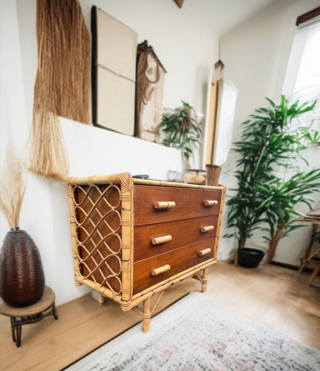 An Italian 1970s Bamboo And Beech Wood Chest Of Drawers photo furniture