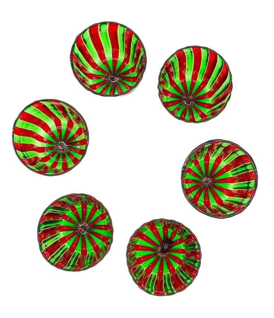 A Set Of Six Wonderful Italian Handblown Murano Glass Tumblers With Green And Red Stripes photo buy