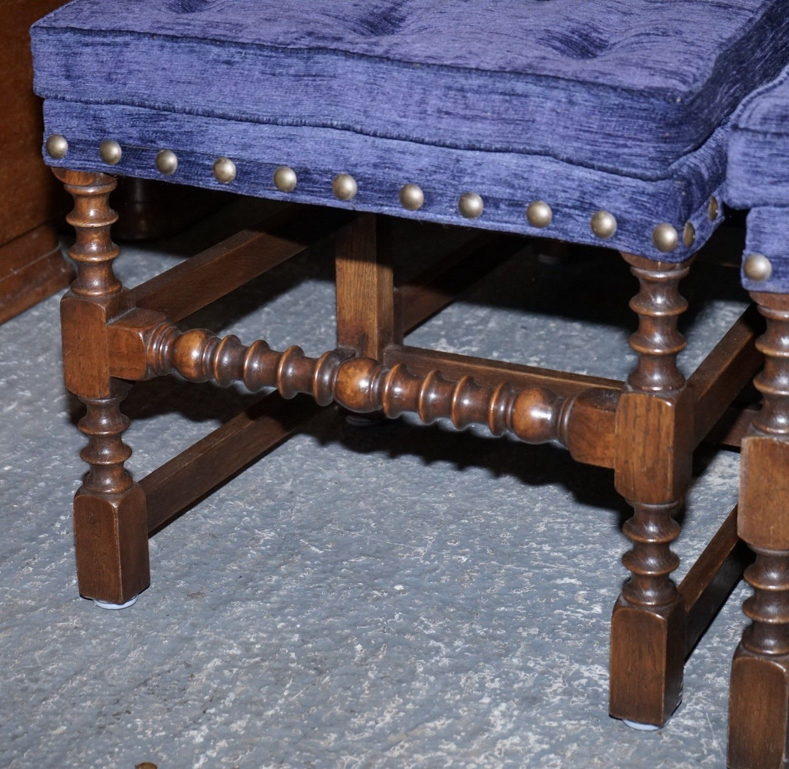 Stunning Set Of Fourteen Oak And Upholstered Dining Chairs photo for sale