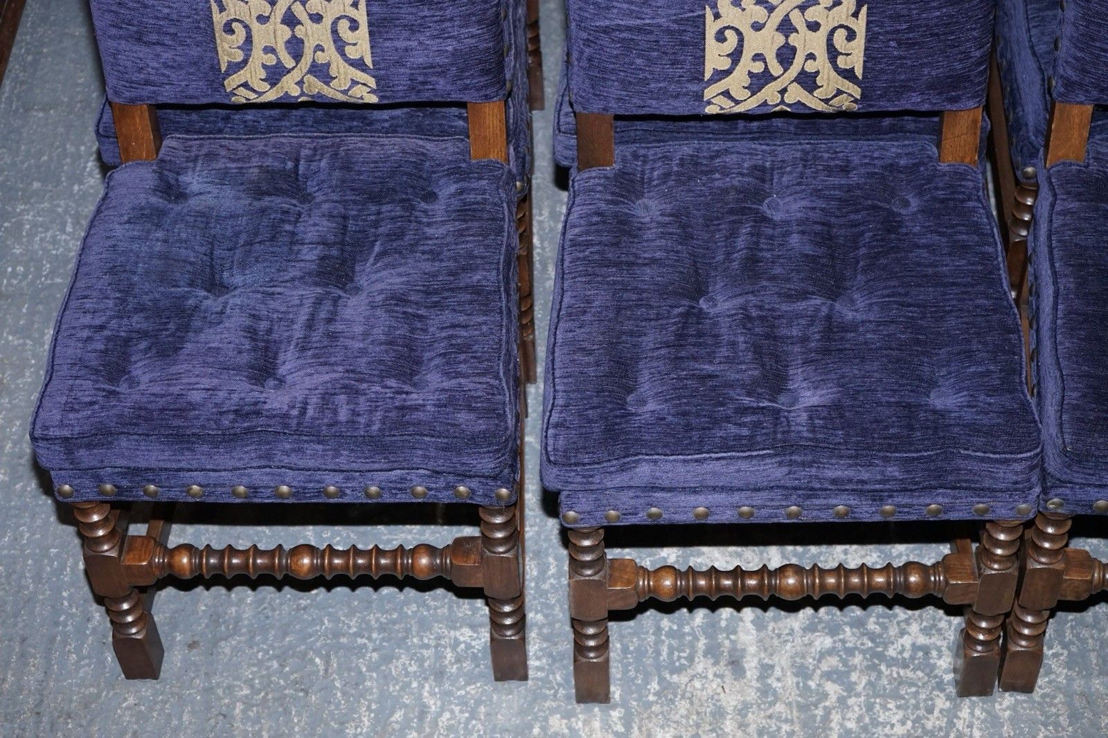 Stunning Set Of Fourteen Oak And Upholstered Dining Chairs photo buy