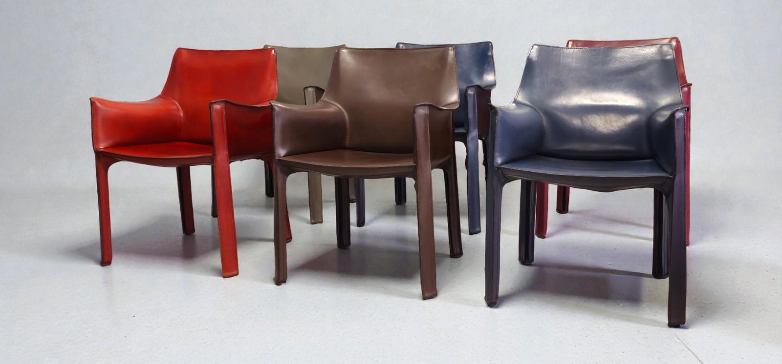 Cab 413 Set Of Six Armchairs In Multicolor Leather By Mario Bellini For Cassina photo buy
