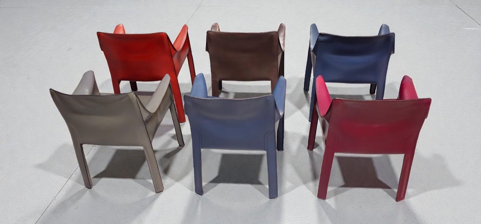 photo for sale Cab 413 Set Of Six Armchairs In Multicolor Leather By Mario Bellini For Cassina