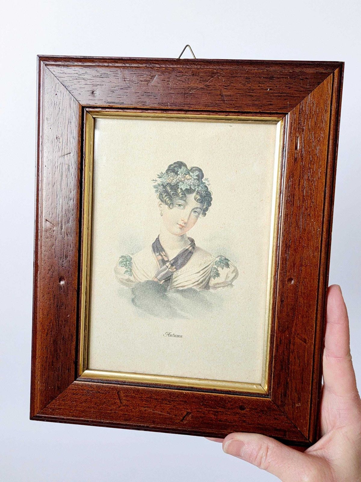 Set Of 2 Vintage Framed Lithographs “Spring & Autumn” By Charles Aubry, Regency Era Portraits photo vintage
