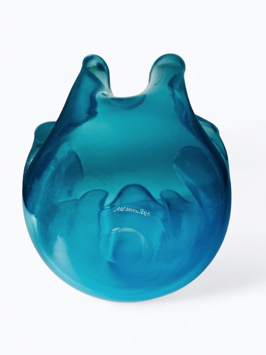 Fazzoletto Vase In Blue Murano Glass From Venini, Italy photo 555.0