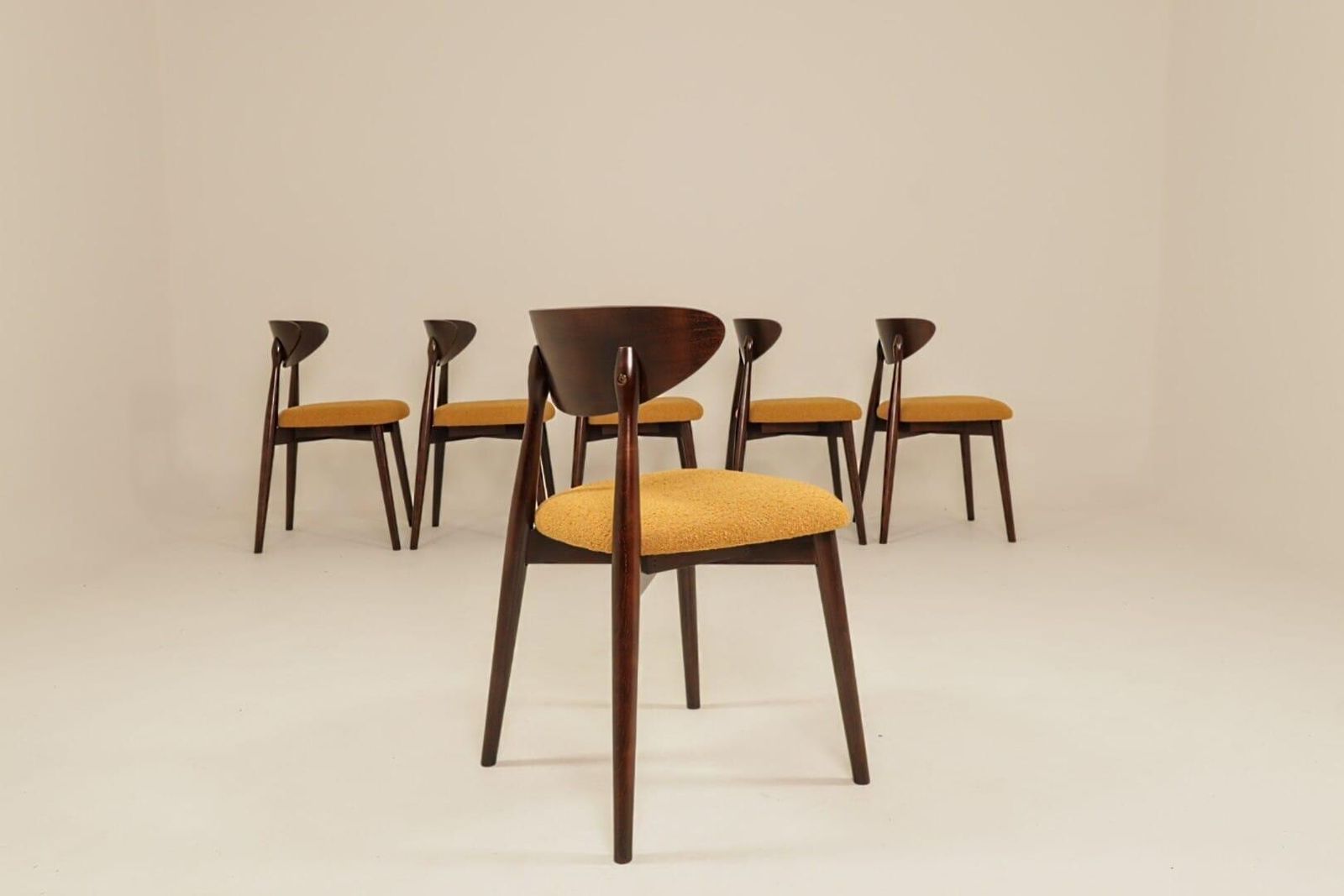 Ocra Dining Chairs Set Of 6, Yellow Bouclè Fabric, Dark Wood photo Furniture