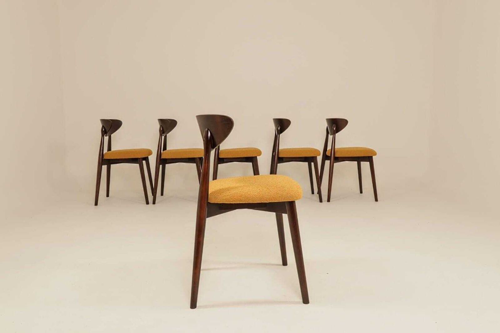 Ocra Dining Chairs Set Of 6, Yellow Bouclè Fabric, Dark Wood photo 1199.0
