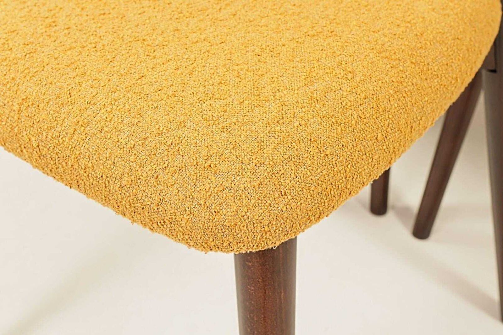 photo furniture Ocra Dining Chairs Set Of 6, Yellow Bouclè Fabric, Dark Wood