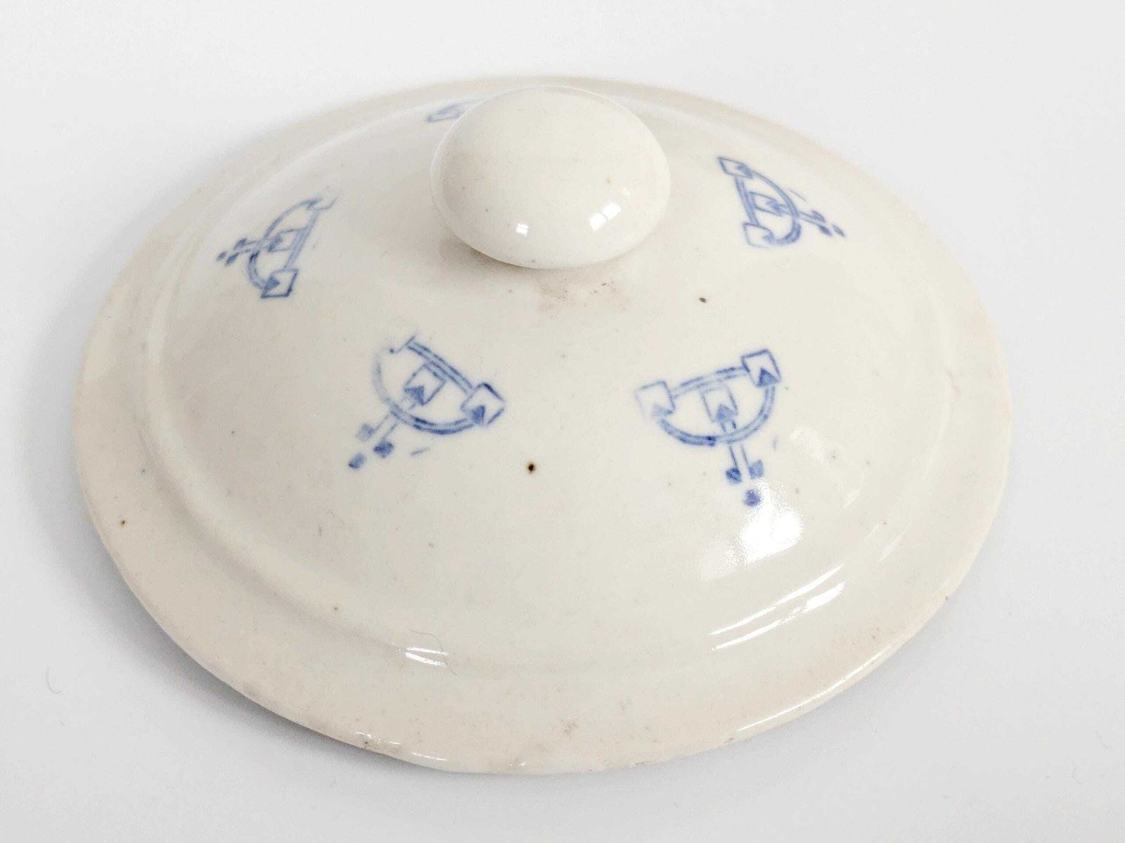 photo vinterior Set Of 2 Antique Art Deco Saint Uze Lidded Ceramic Pots, French Blue