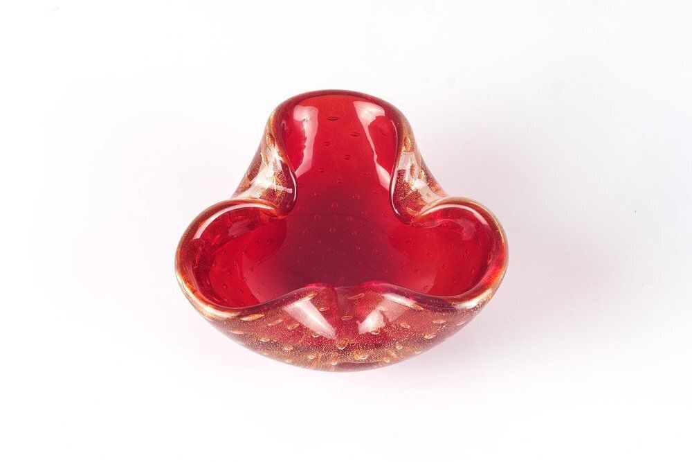 Red And Gold Bowl In Sommerso Murano Glass By Seguso, 1960s photo Home Decor