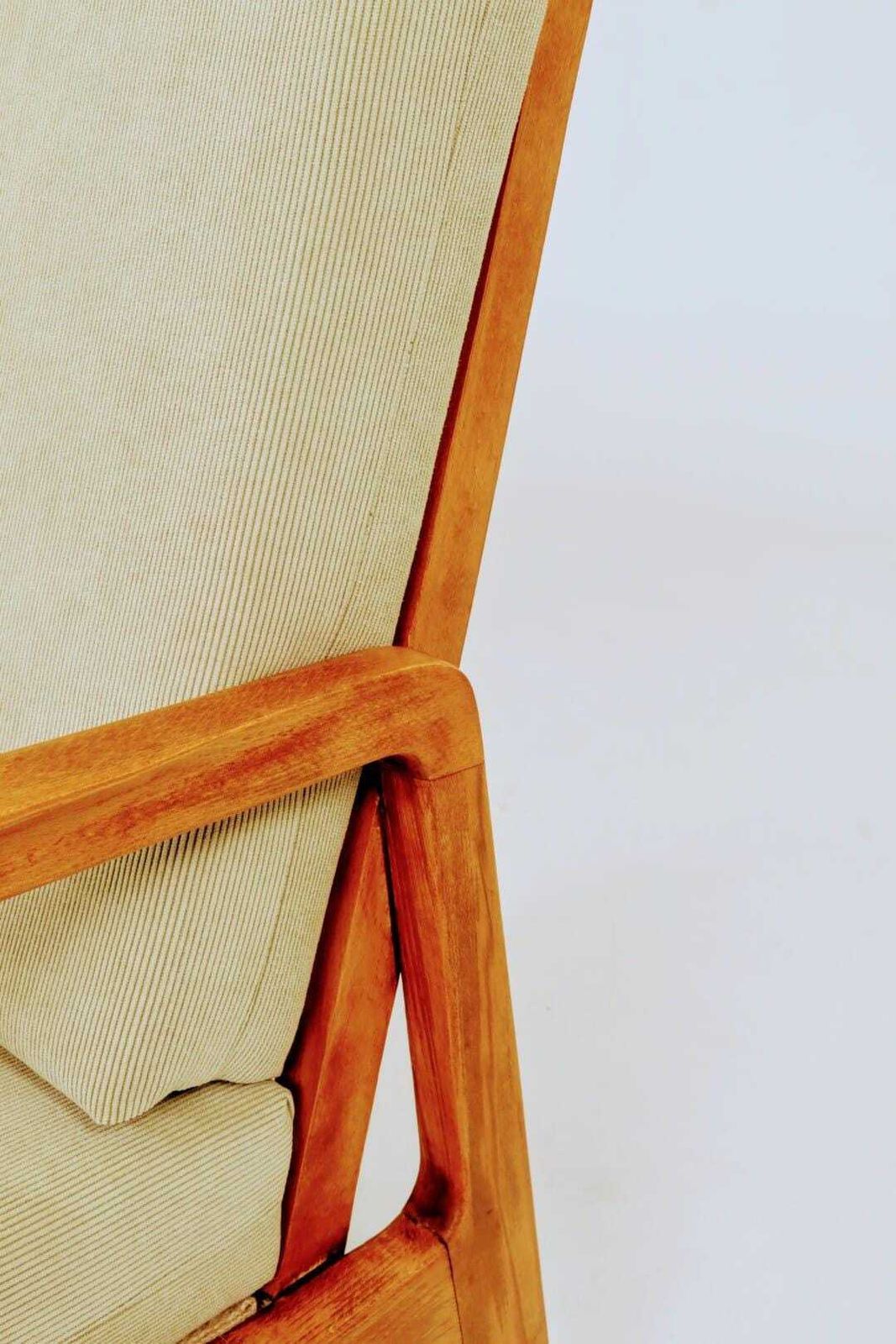 Mid Century Armchair Vintage Pastel Olive Cordury Cushion Wooden Lounge Chair, 1980s photo vinterior