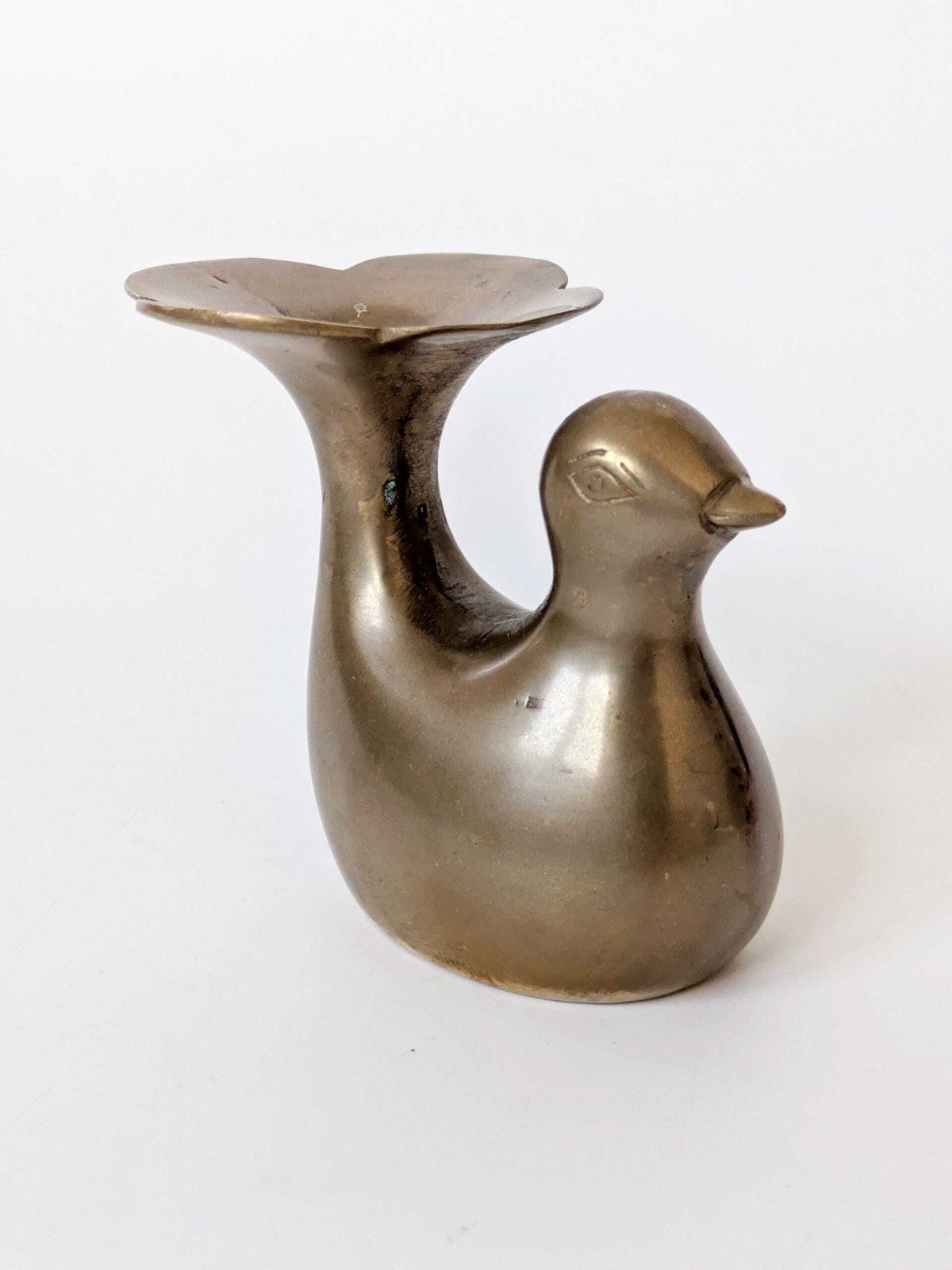 1960s Midcentury Style Brass Bird Candleholder Or Bud Vase, Modern Rustic Accent photo vintage