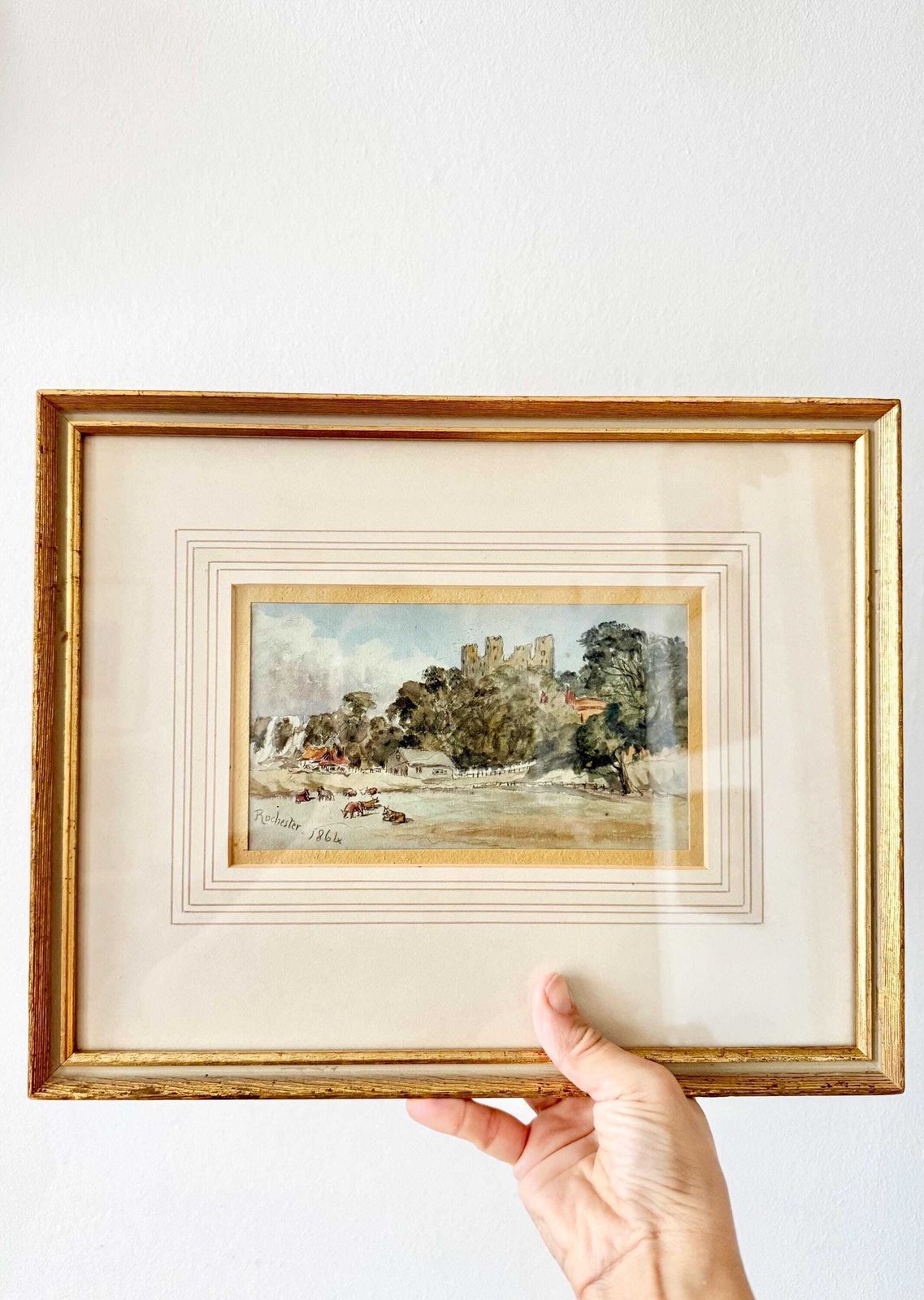 Antique Victorian Double Sided Watercolour Original Art Situated And Dated   Rochester 1864 And Gravesend Aug 1864 Framed And Glazed photo vintage