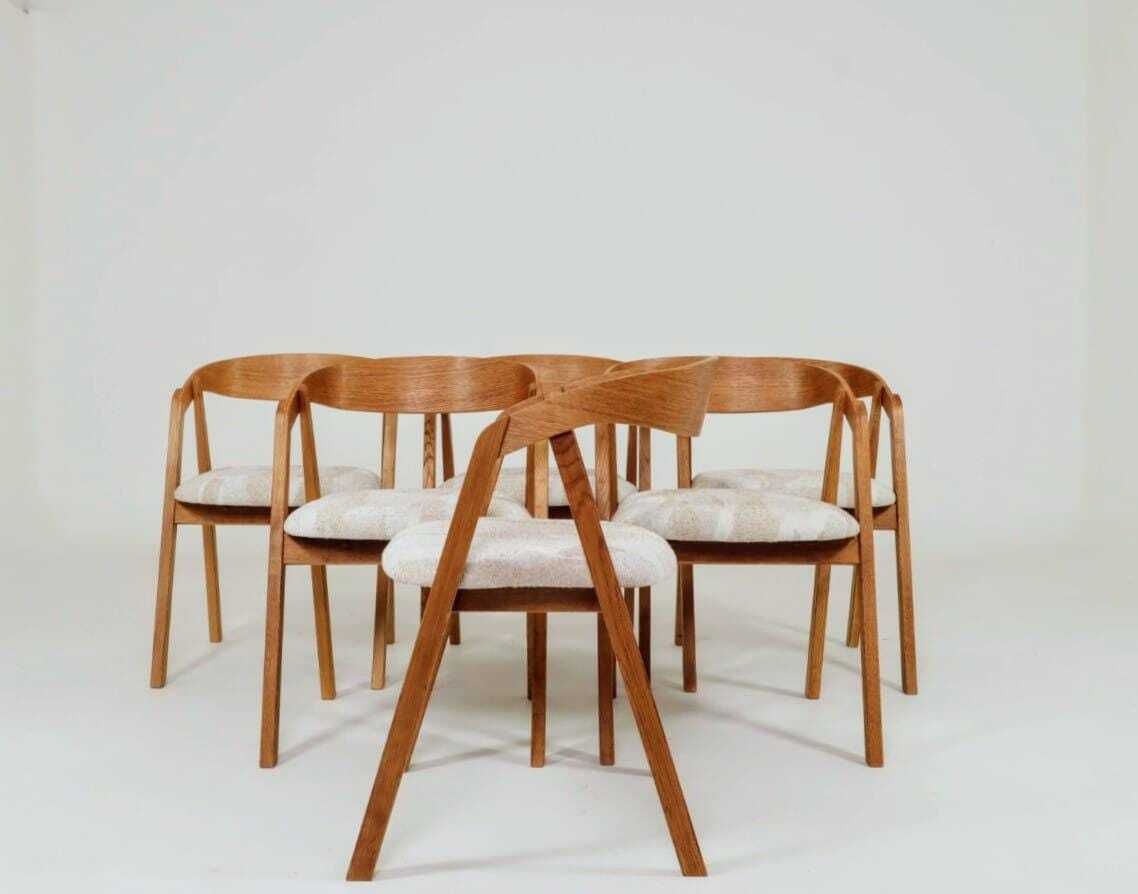 photo buy Set Of Two Oak Dining Chairs, Natural Wood, Jacquard Fabric