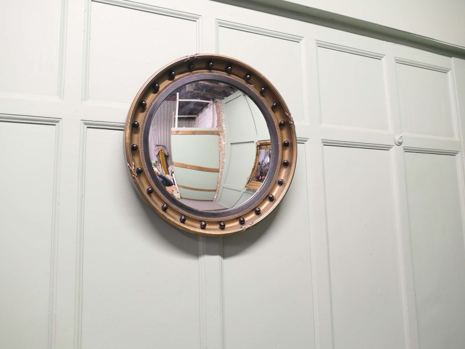 Gilt And Lacquer Regency Style Convex Wall Mirror photo for sale
