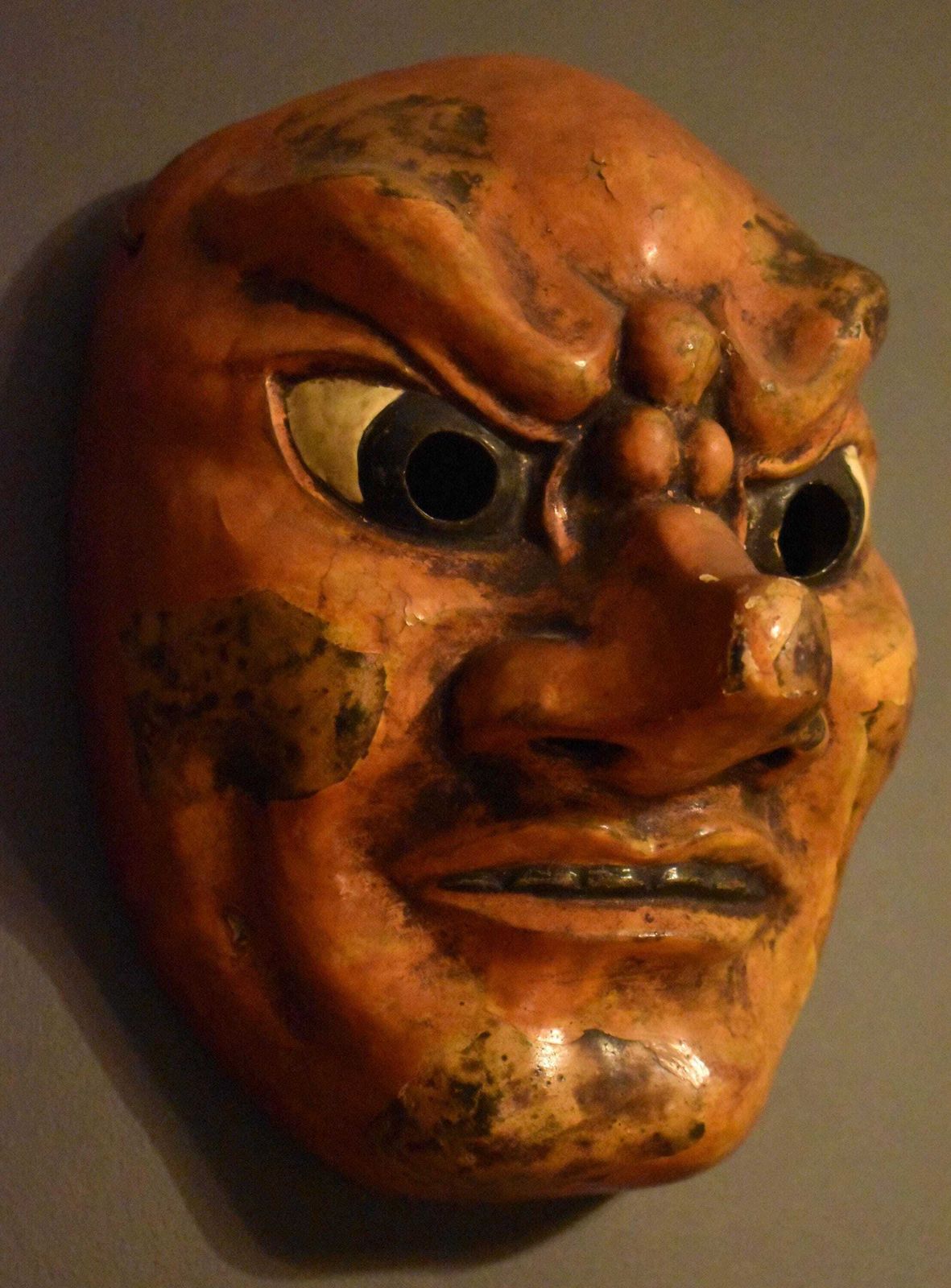 Horror Theatre Mask   Japanese Folk Art Wood Carved Display photo Home Decor