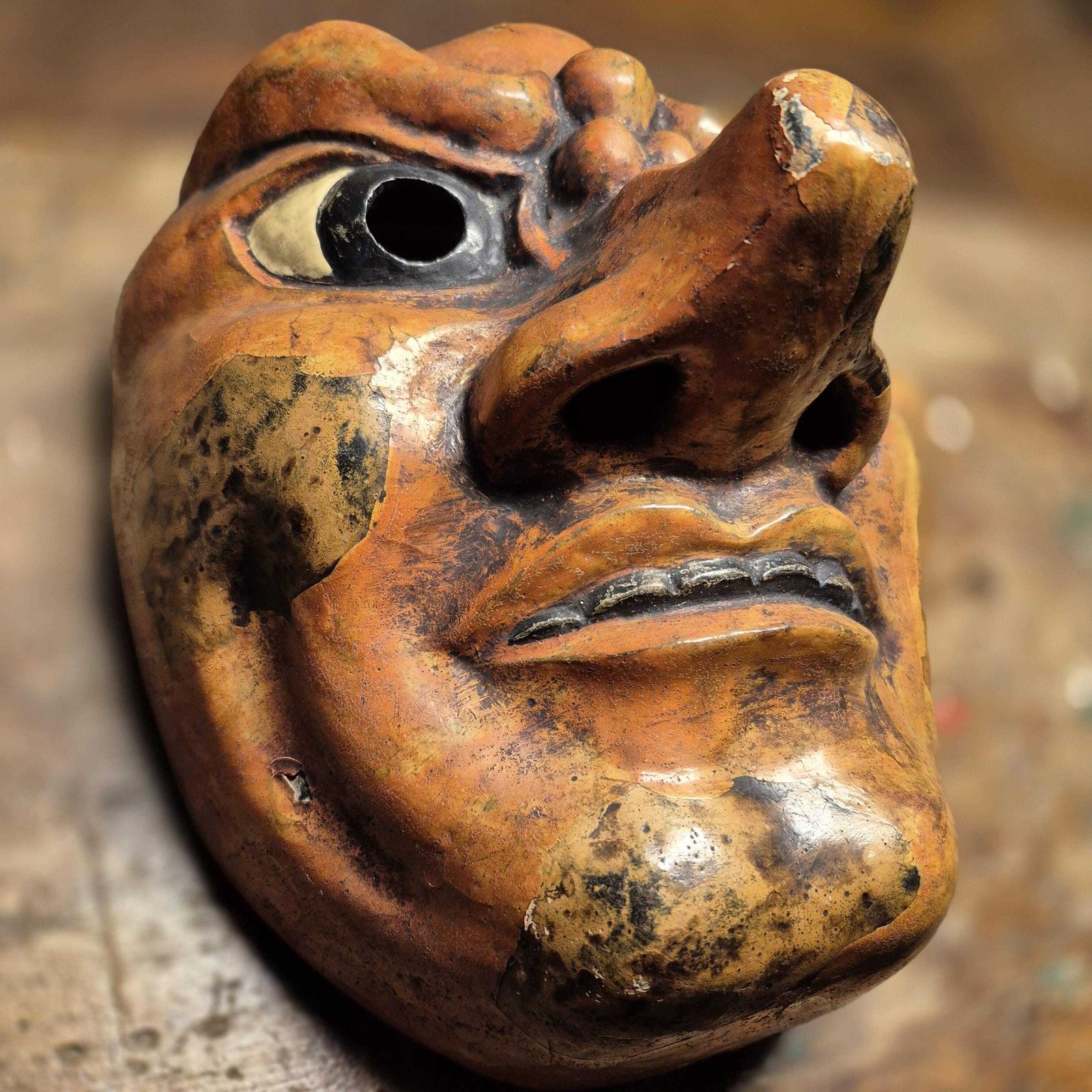 Horror Theatre Mask   Japanese Folk Art Wood Carved Display photo 440.0