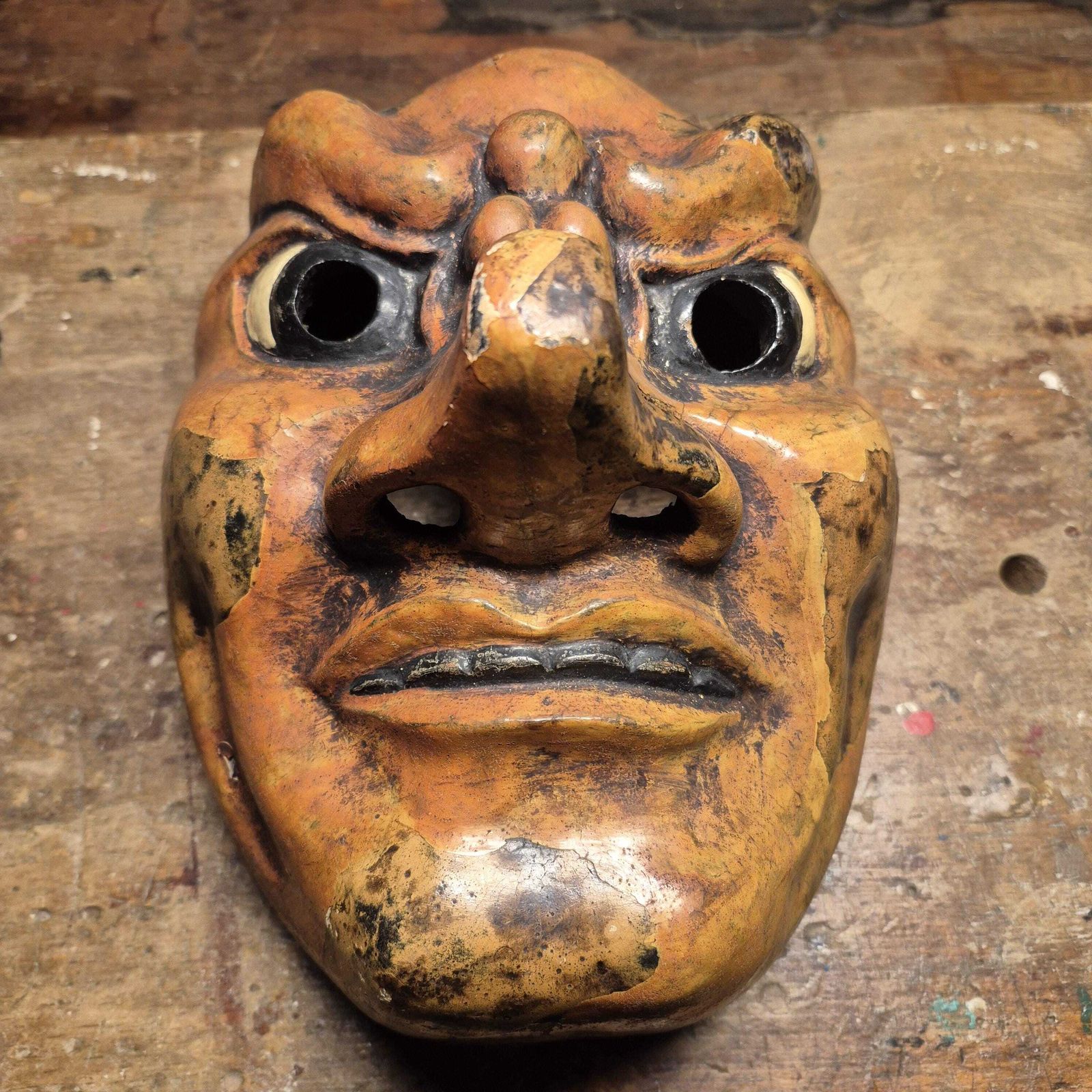 Home Decor Horror Theatre Mask   Japanese Folk Art Wood Carved Display photo