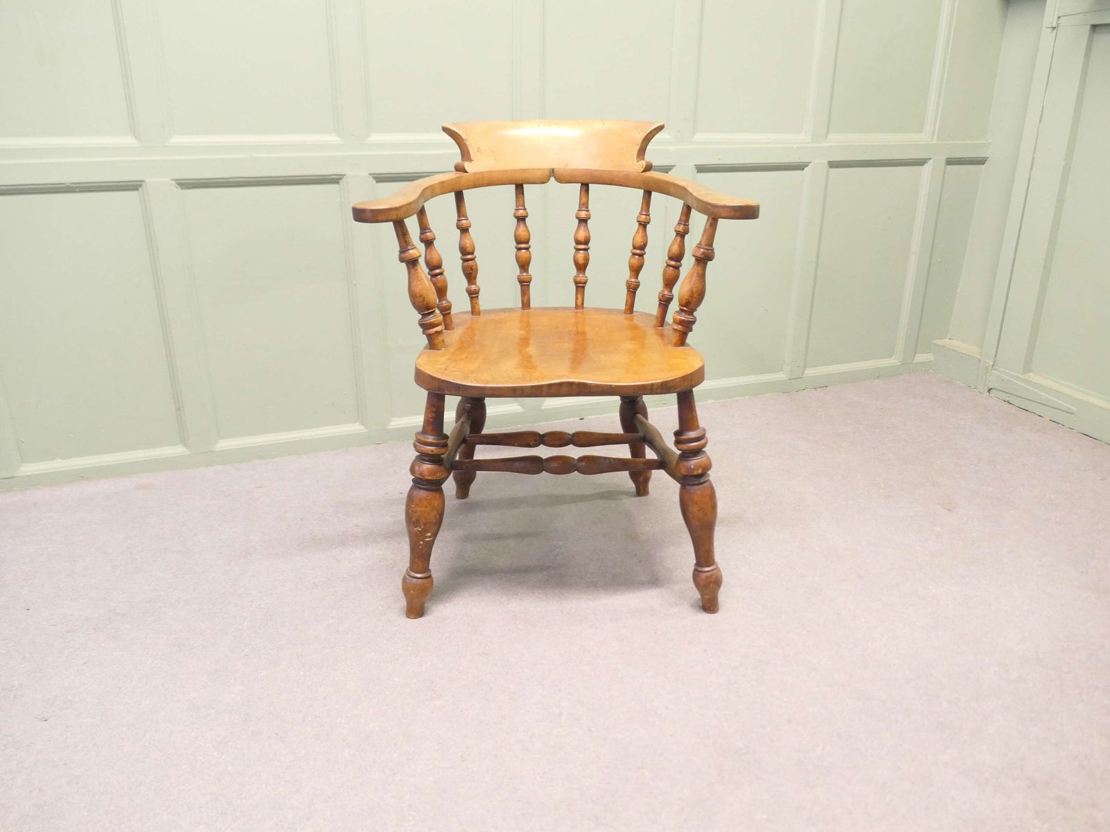 19th Century Beech And Elm Smokers Bow Office Or Desk Chair photo for sale