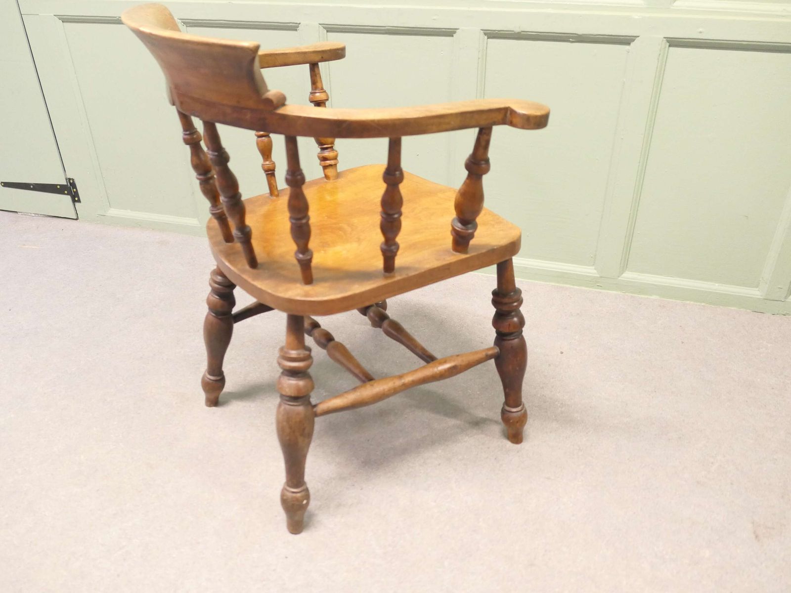 19th Century Beech And Elm Smokers Bow Office Or Desk Chair photo vinterior