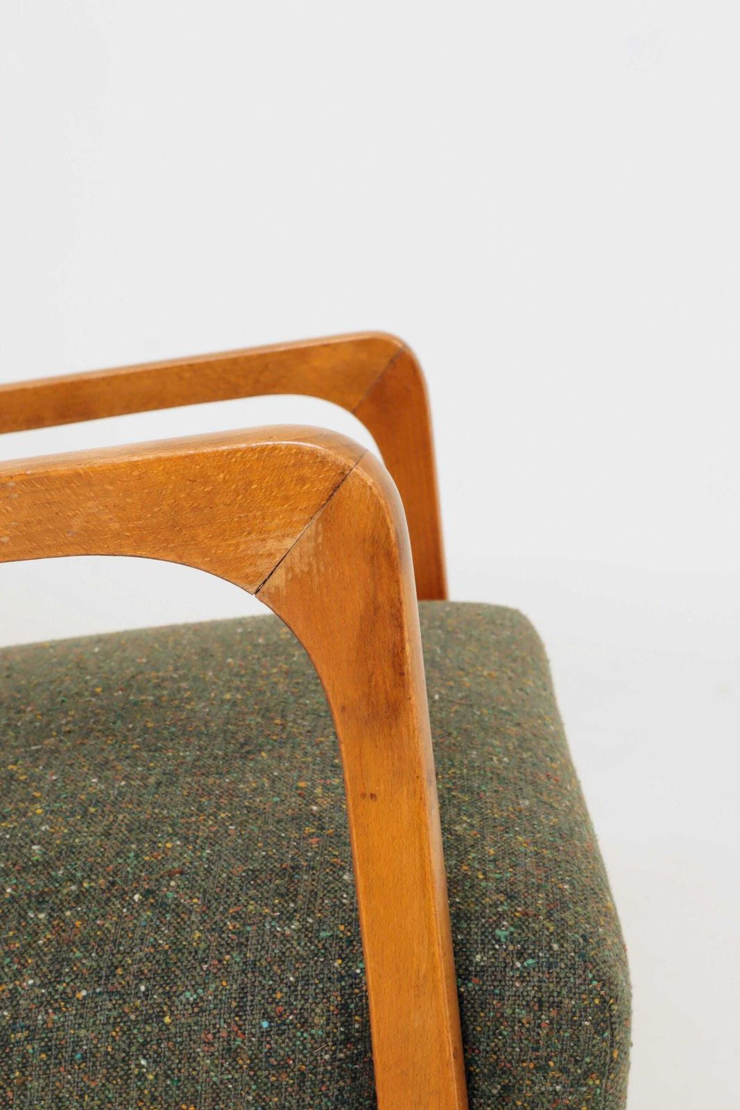 Vintage Pair Armchair Avocado Green Tweed Upholstery, 1960, Poland photo vintage