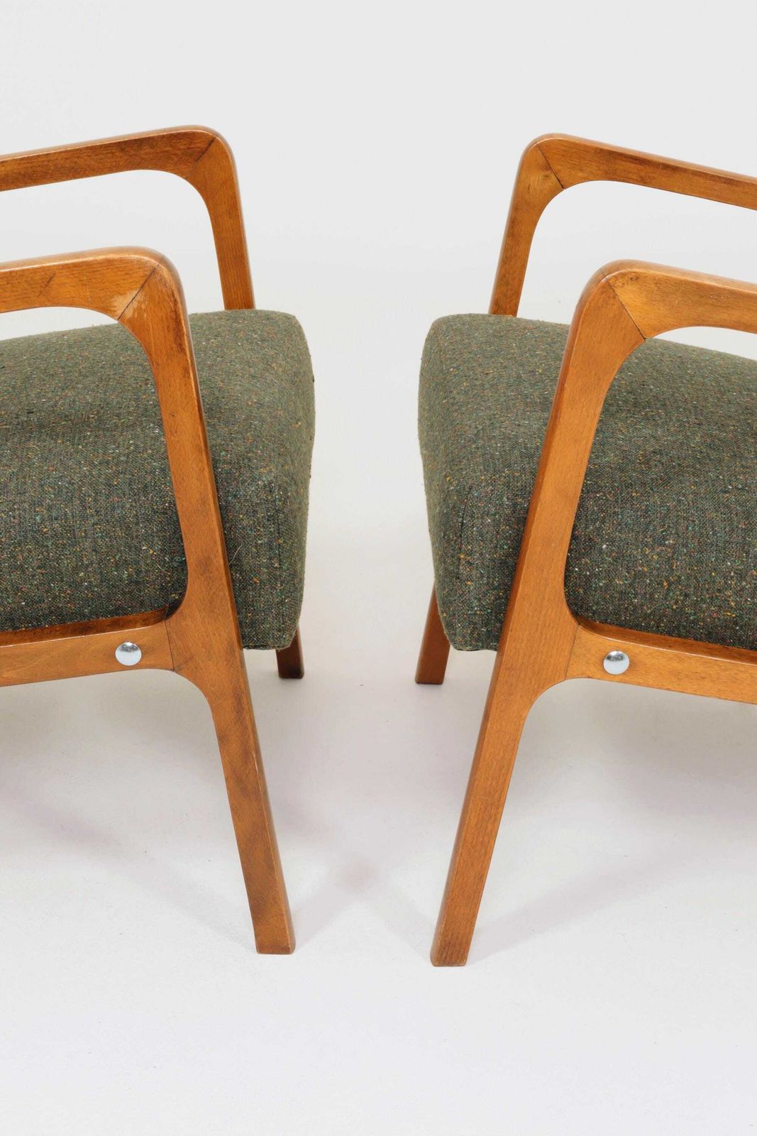 photo for sale Vintage Pair Armchair Avocado Green Tweed Upholstery, 1960, Poland