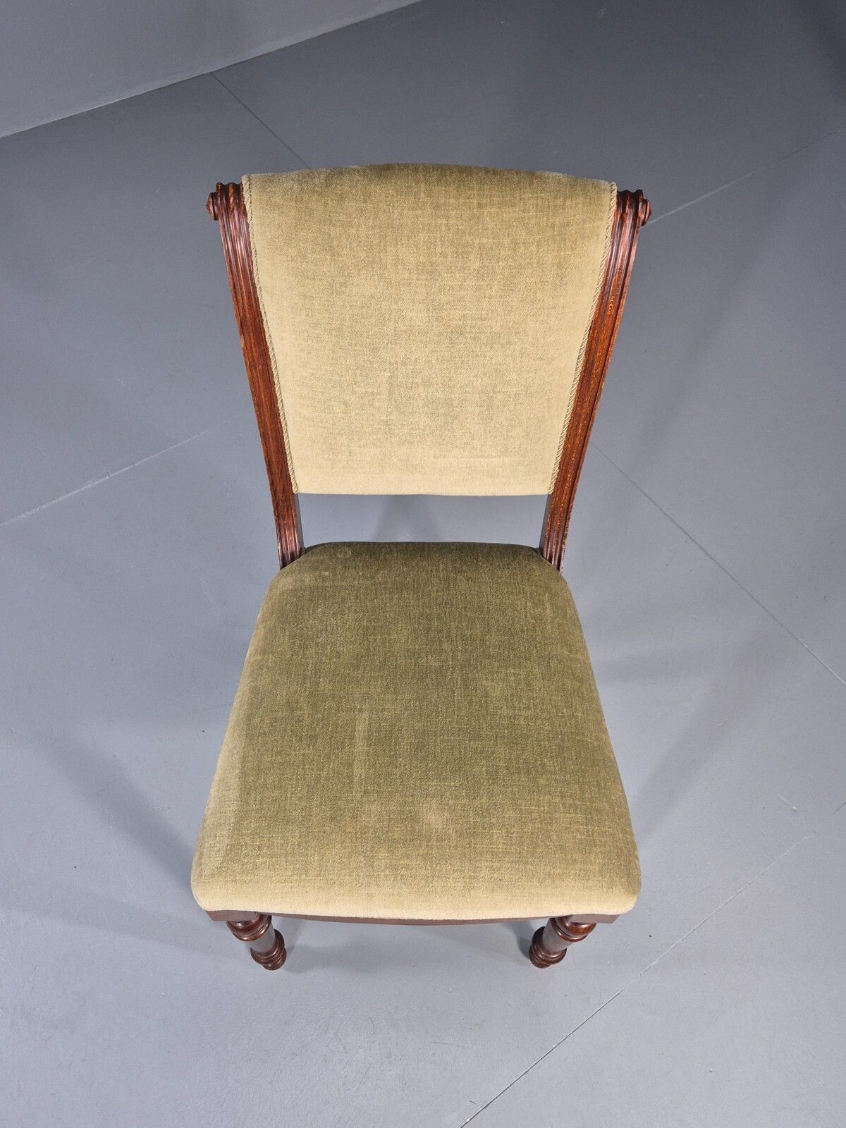 Antique Danish Dining Chair Mahogany Frame 1850s Green Velour Eb11321 Vdin photo Furniture