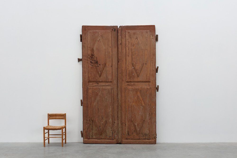 Large 17th Century Terracotta Lacquered Oak Monastery Doors, Portugal, Set Of 2 photo furniture