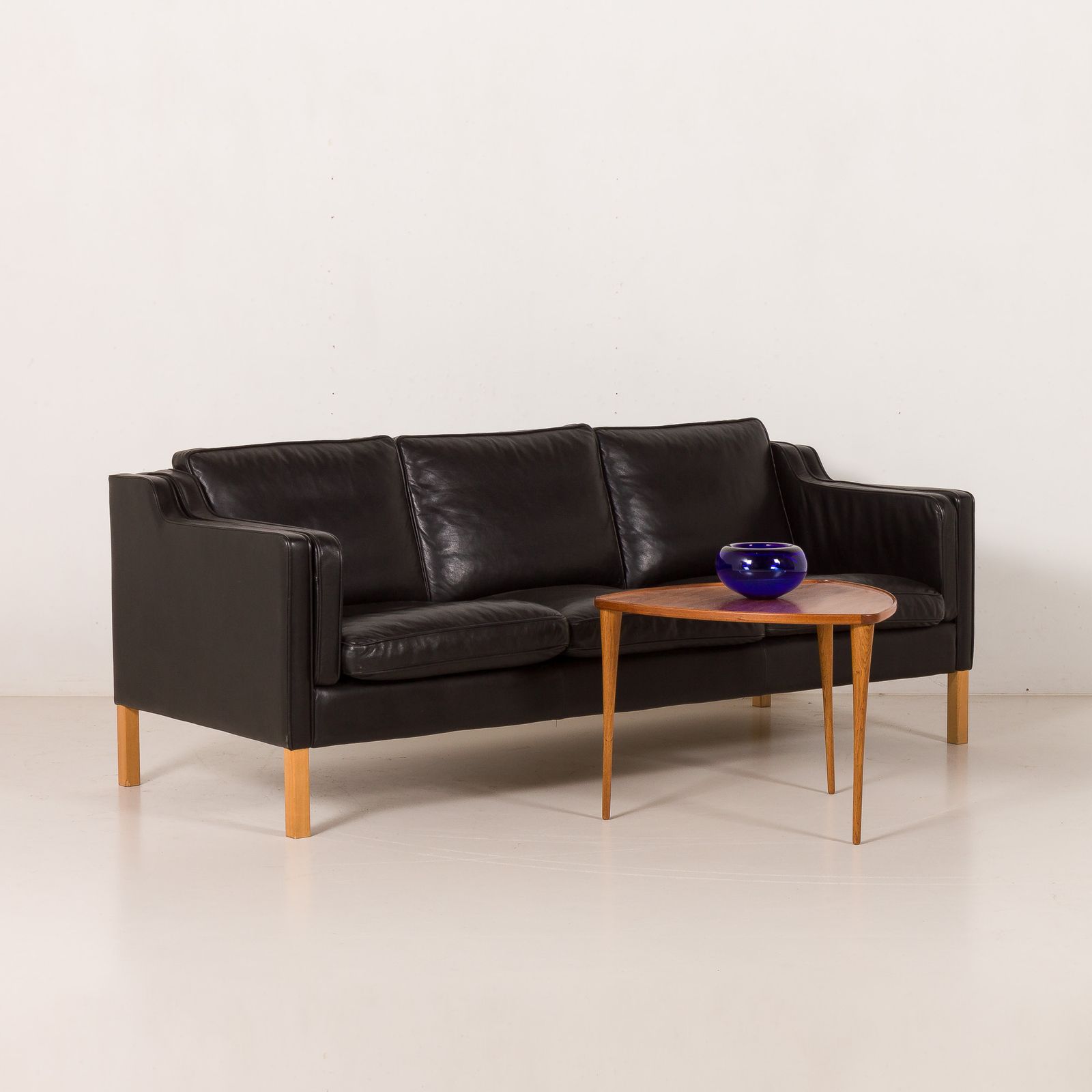 Stouby Black Leather Sofa, Denmark 1970s