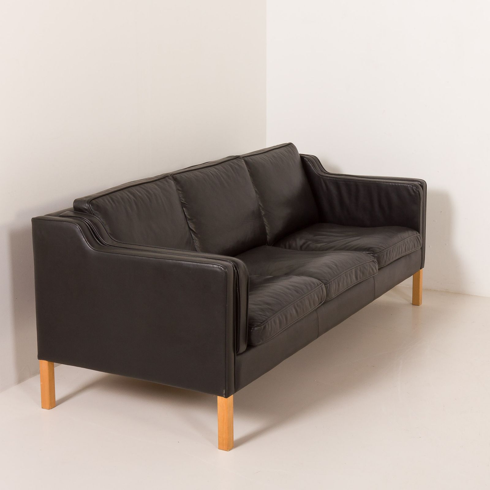 Furniture Stouby Black Leather Sofa, Denmark 1970s photo