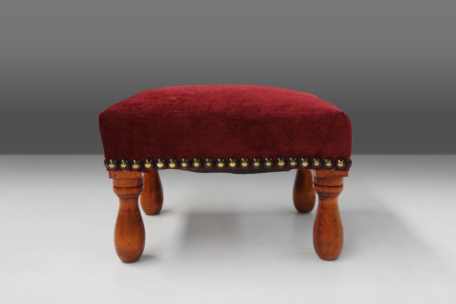 Vintage Art Deco Stool In Red Velvet With Wooden Legs, 1930s photo furniture
