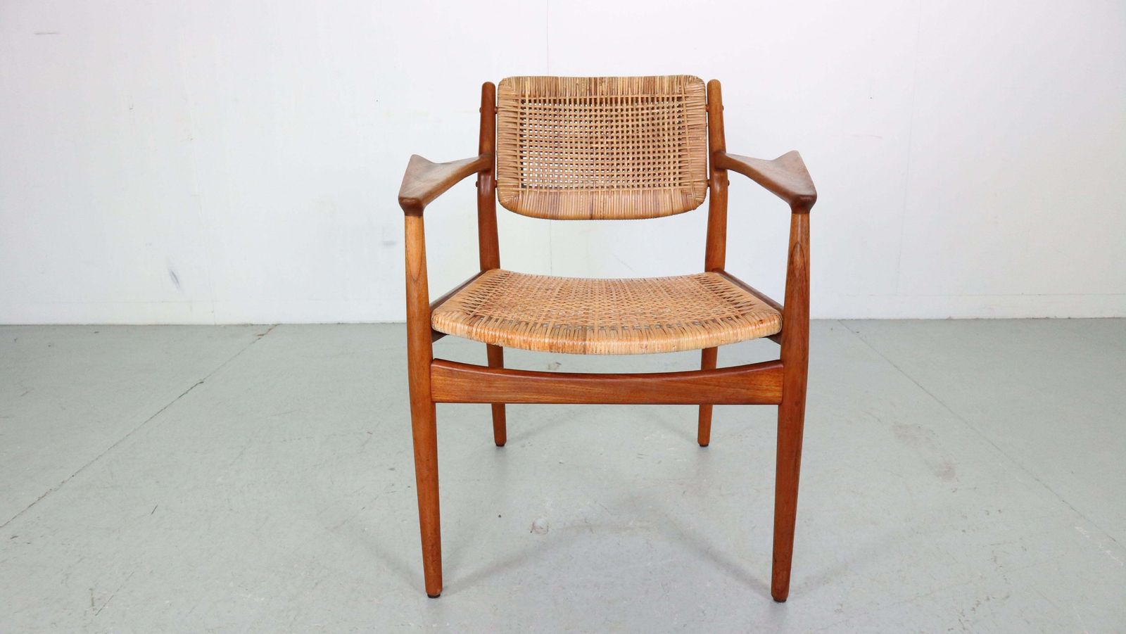 Arne Vodder Teak/Rattan Chair "Model 51" For Sibast Furniture, 1950 Denmark photo for sale