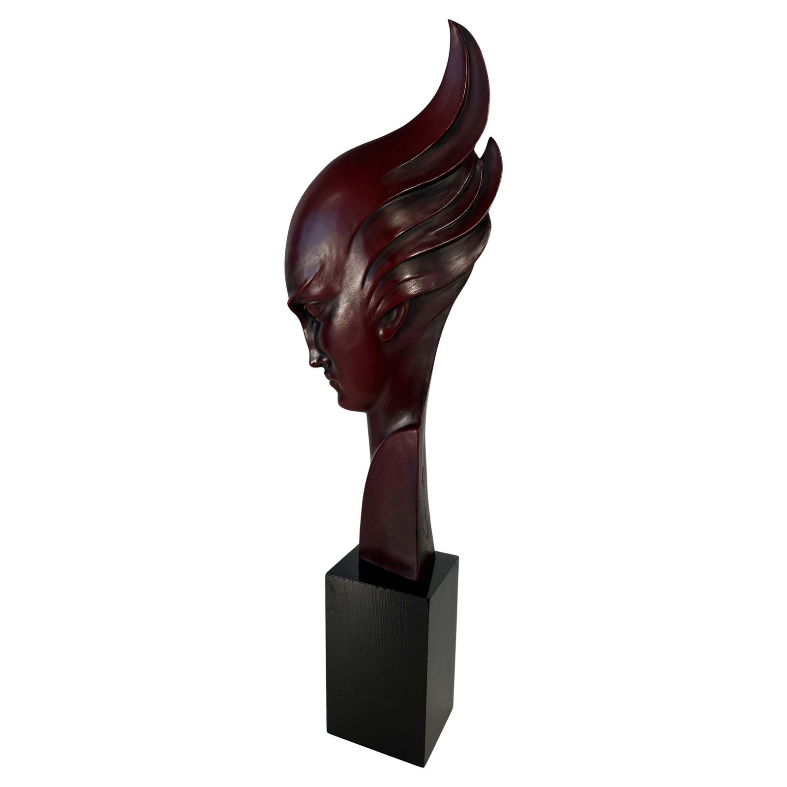 G. Cacciapuoti Art Deco Red Porcelain Stoneware And Wood Woman Profile, 1930s