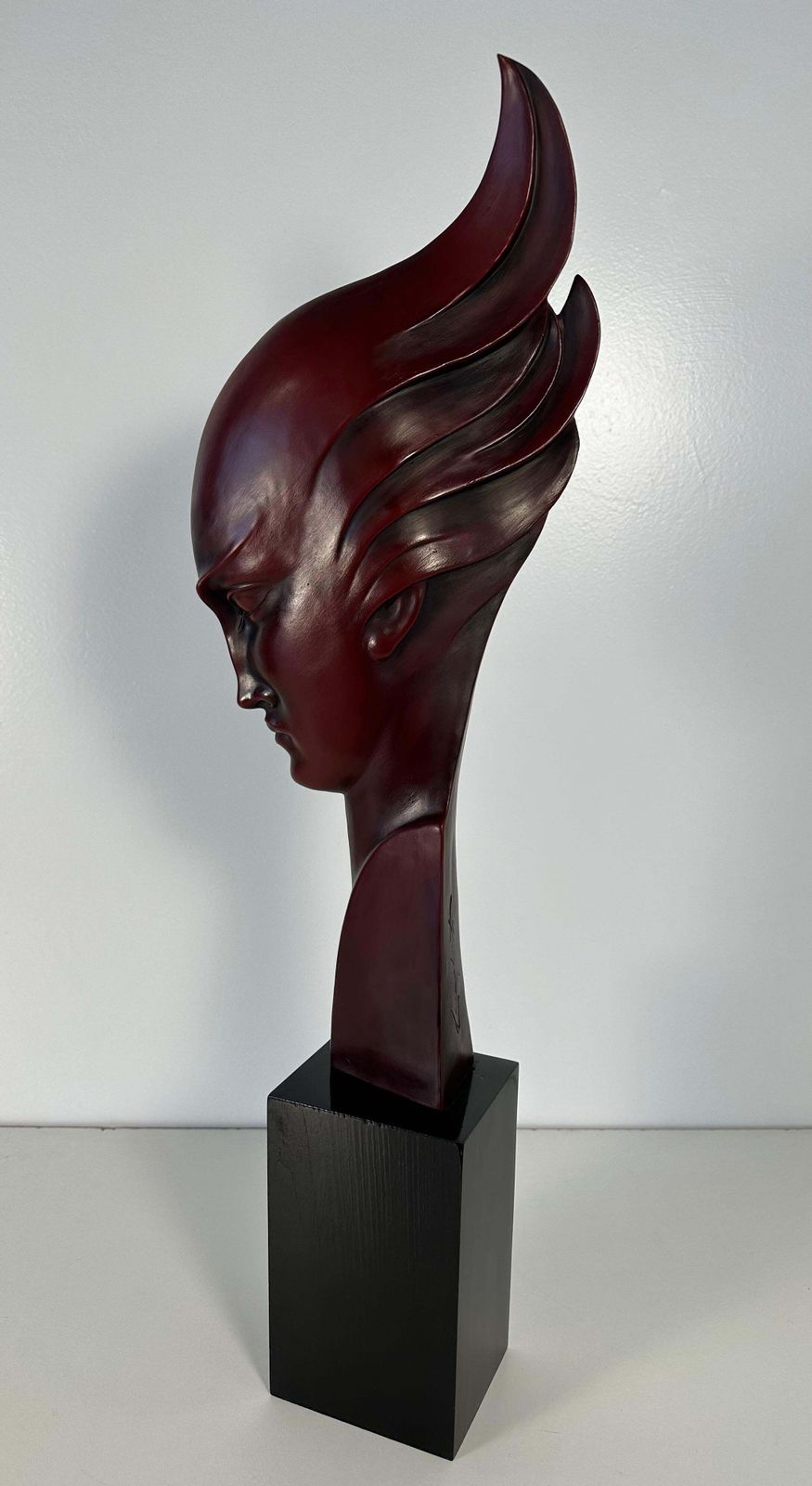 G. Cacciapuoti Art Deco Red Porcelain Stoneware And Wood Woman Profile, 1930s photo furniture