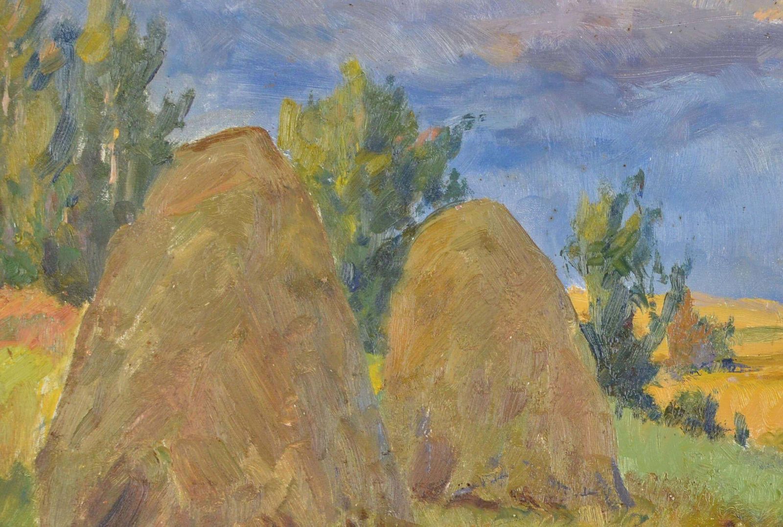 Arnolds Pankoks Landscape With Hey Stacks. Oil On Cardboard. 35x49 Cm 1990 photo Art