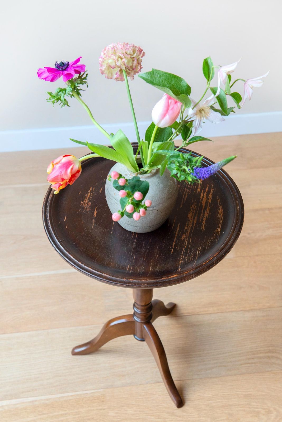 Wooden Wine Table – Antique Tripod Side Table – Victorian Style Round Plant Stand photo for sale