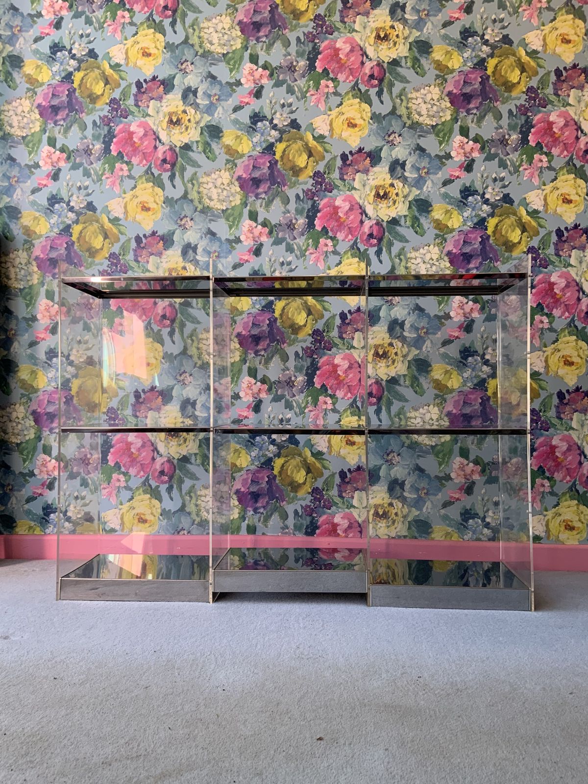Mid Century Perspex & Chrome Display Case / Shelving Unit