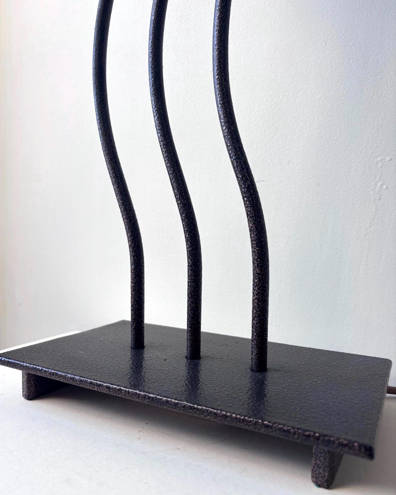 Lighting Vintage Postmodern Wave Table Lamp | Sculptural Wrought Iron Wiggle Lamp | Memphis Style Hammered Metal Lighting photo