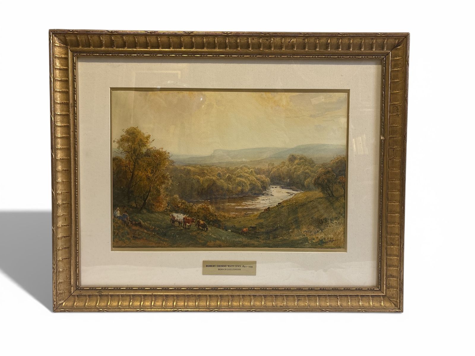 Watercolour Of Figures And Cows In Front Of A River By Robert Thorne Waite Rsw (1842 1935)