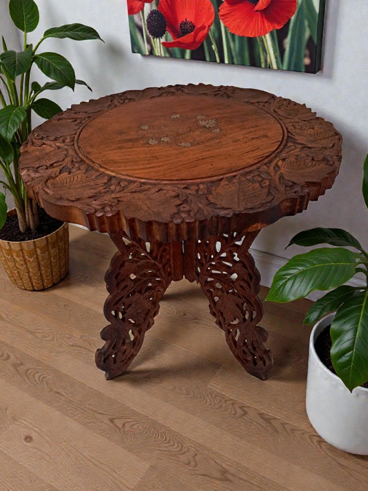 Vintage Oriental Table Carved Plant Or Side Table Antique 1920