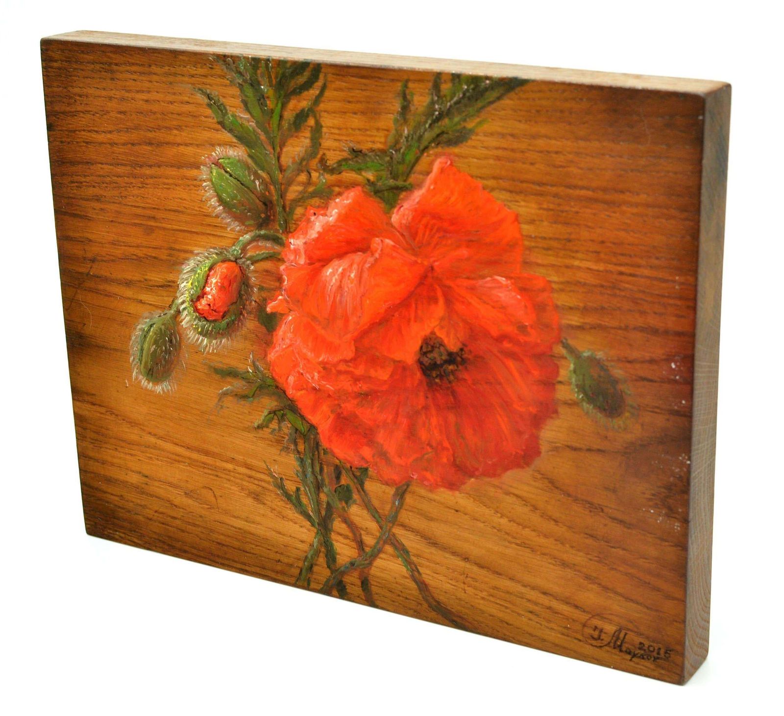 Igor Maikov Poppies. 2015. Wood/Oak, Oil. 32x25x3 Cm 2015 photo buy
