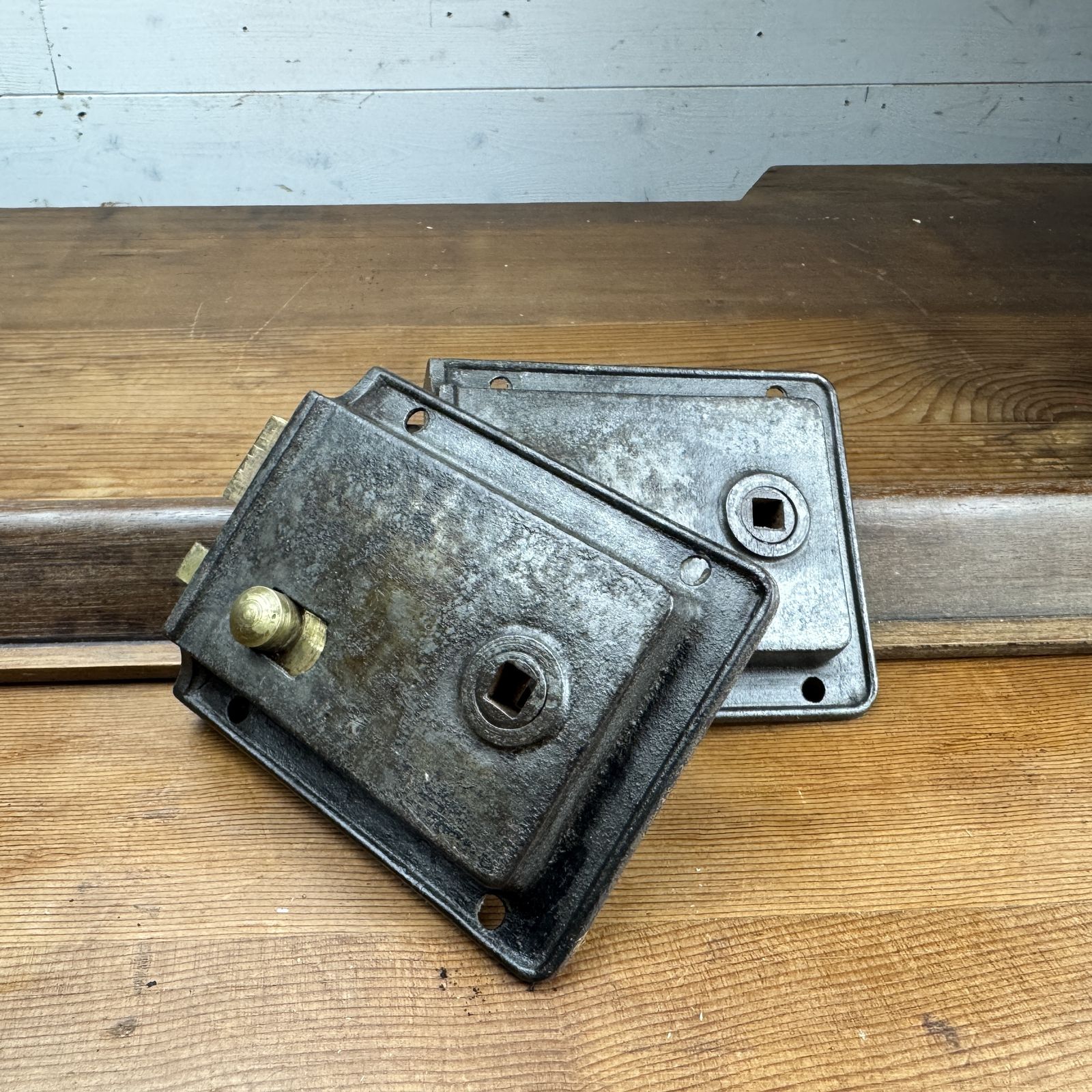 Pair Of Antique Reclaimed Iron Rim Locks photo Home Fixtures