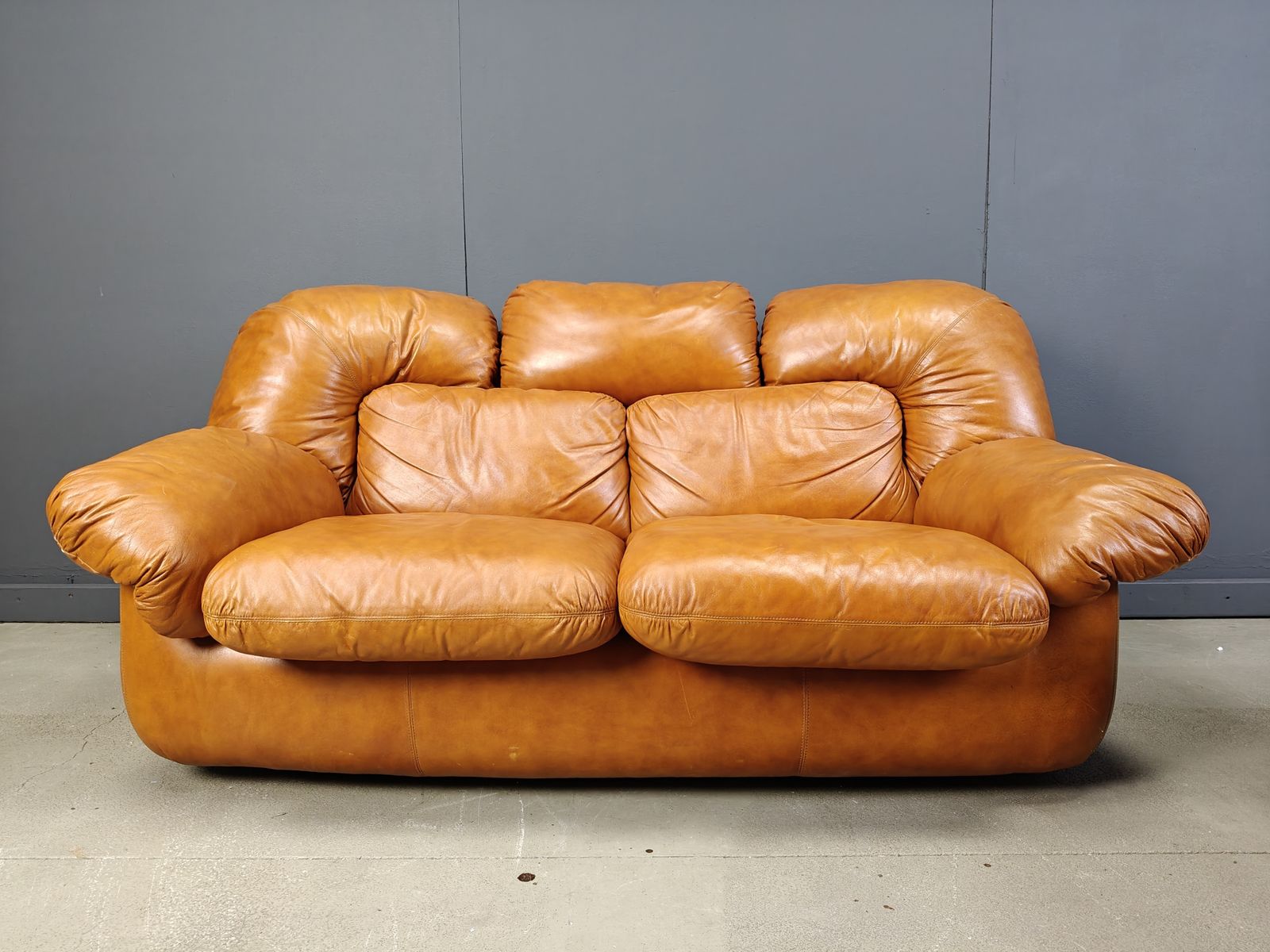 photo for sale Mid Century Italian Leather Sofa Set By Ercole Biella For Grappeggia, 1970s