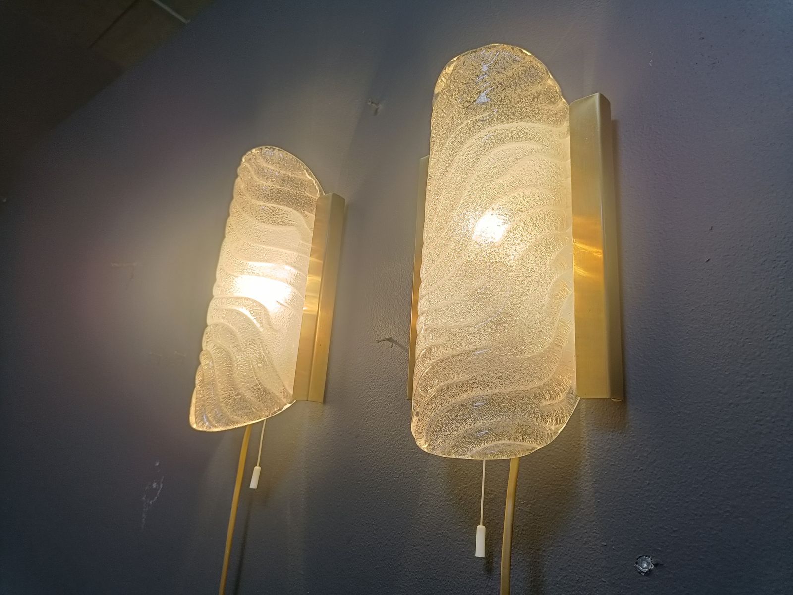 Pair Of Brass And Glass Wall Lights By Fischer Leuchten, 1960s photo for sale