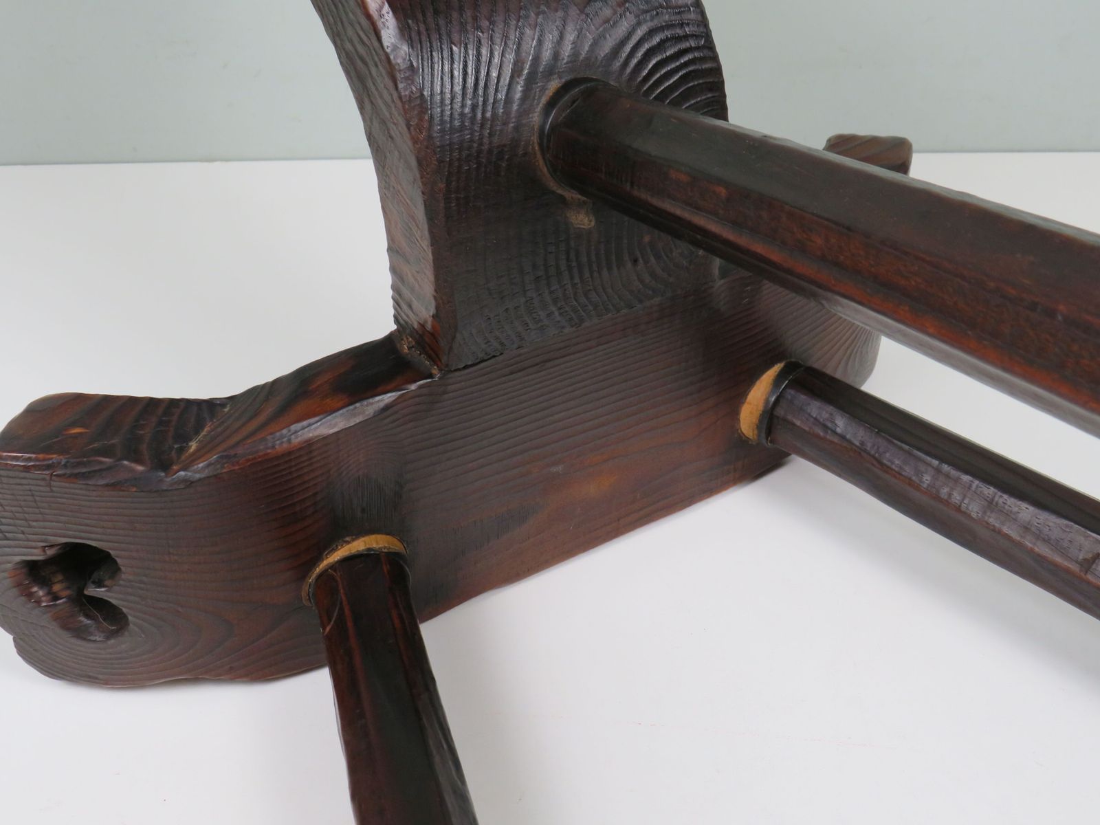 photo furniture Spanish Mid Century Carved Wooden Birth Stool – Brutalist Style