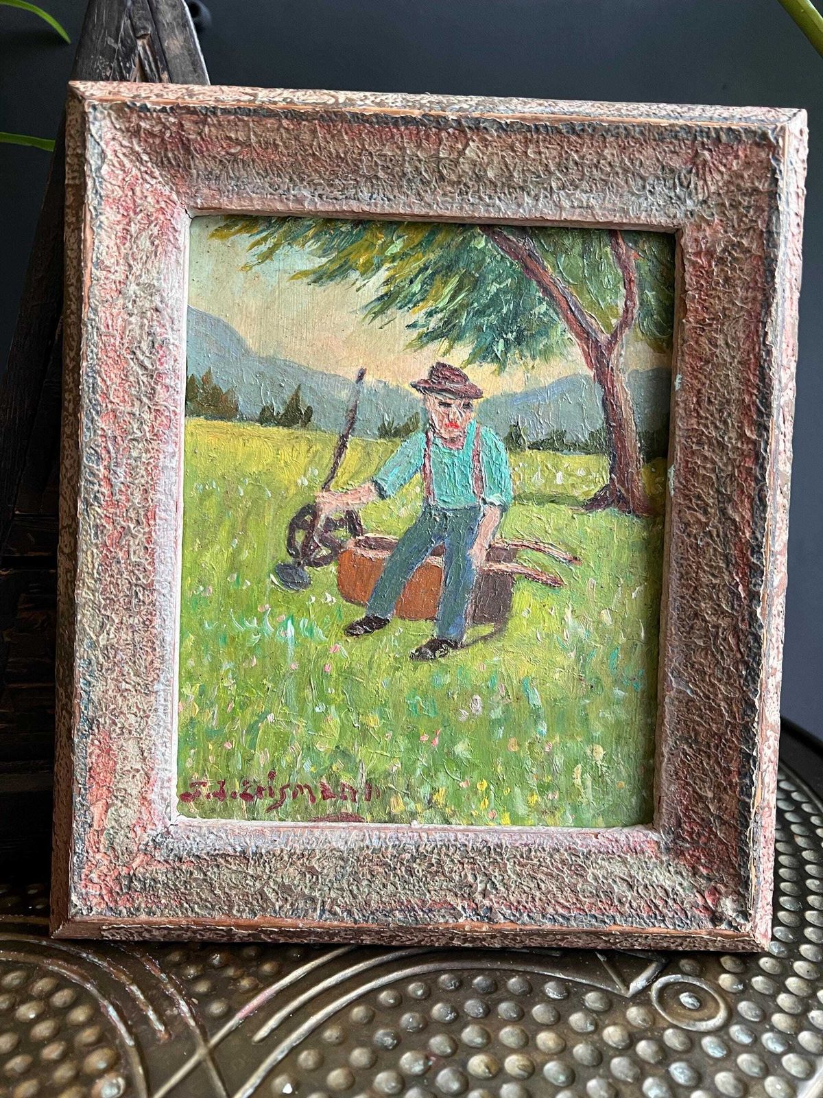 Vintage Swiss Folk Art Painting By F. J. Erismann – Emmental Farmer – Signed Original Naive Art photo 187.0