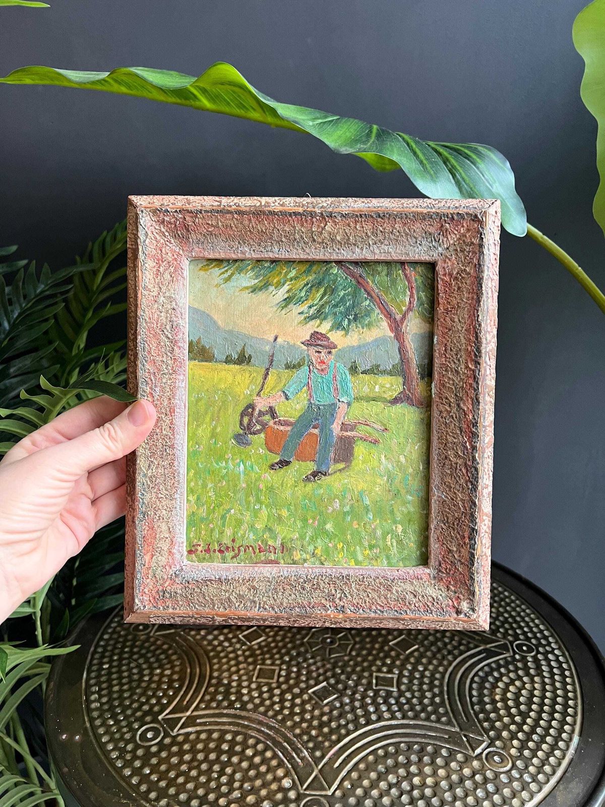 Vintage Swiss Folk Art Painting By F. J. Erismann – Emmental Farmer – Signed Original Naive Art photo buy